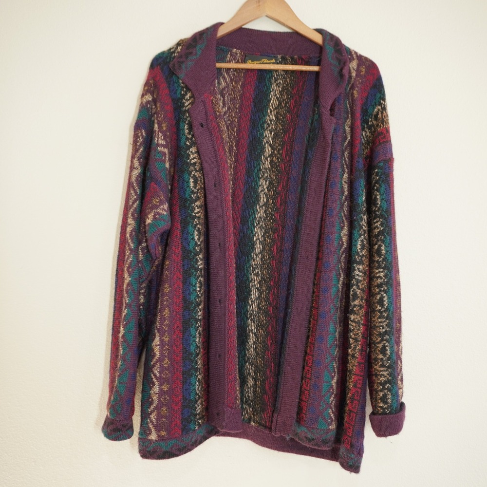 Vintage Retro Alpaca Grandpacore Cardigan Purple Fair Vintage Peru Knit Grunge